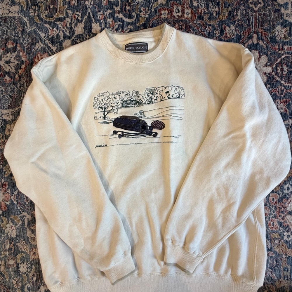 David Taylor Cream Sweater with Graphic Embroidered Golf Design